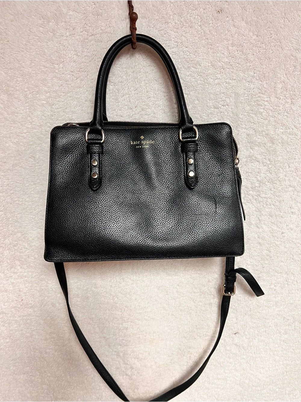 kate spade Black Pebbled Leather Satchel with Shoulder Strap